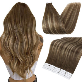 Fshine Tape In Hair Extensions Medium Brown Honey Blonde 18 Inch front view
