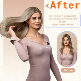 Fshine Tape In Hair Extensions styled in a ponytail