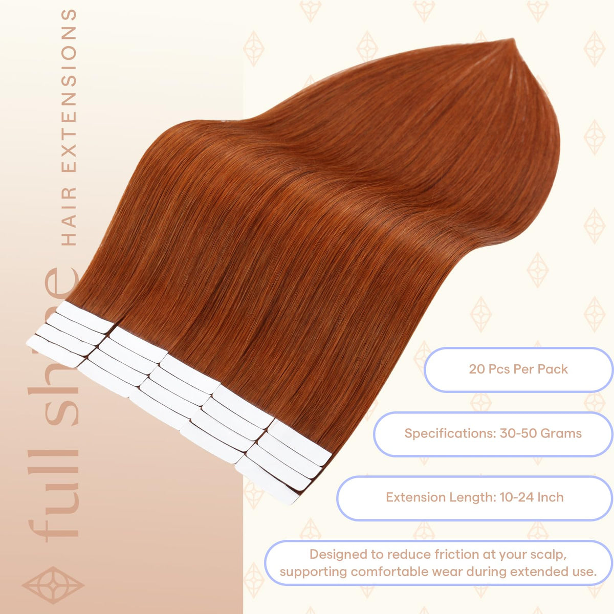 Fshine Tape-In Human Hair Extensions Bronzed Amber close-up of hair texture