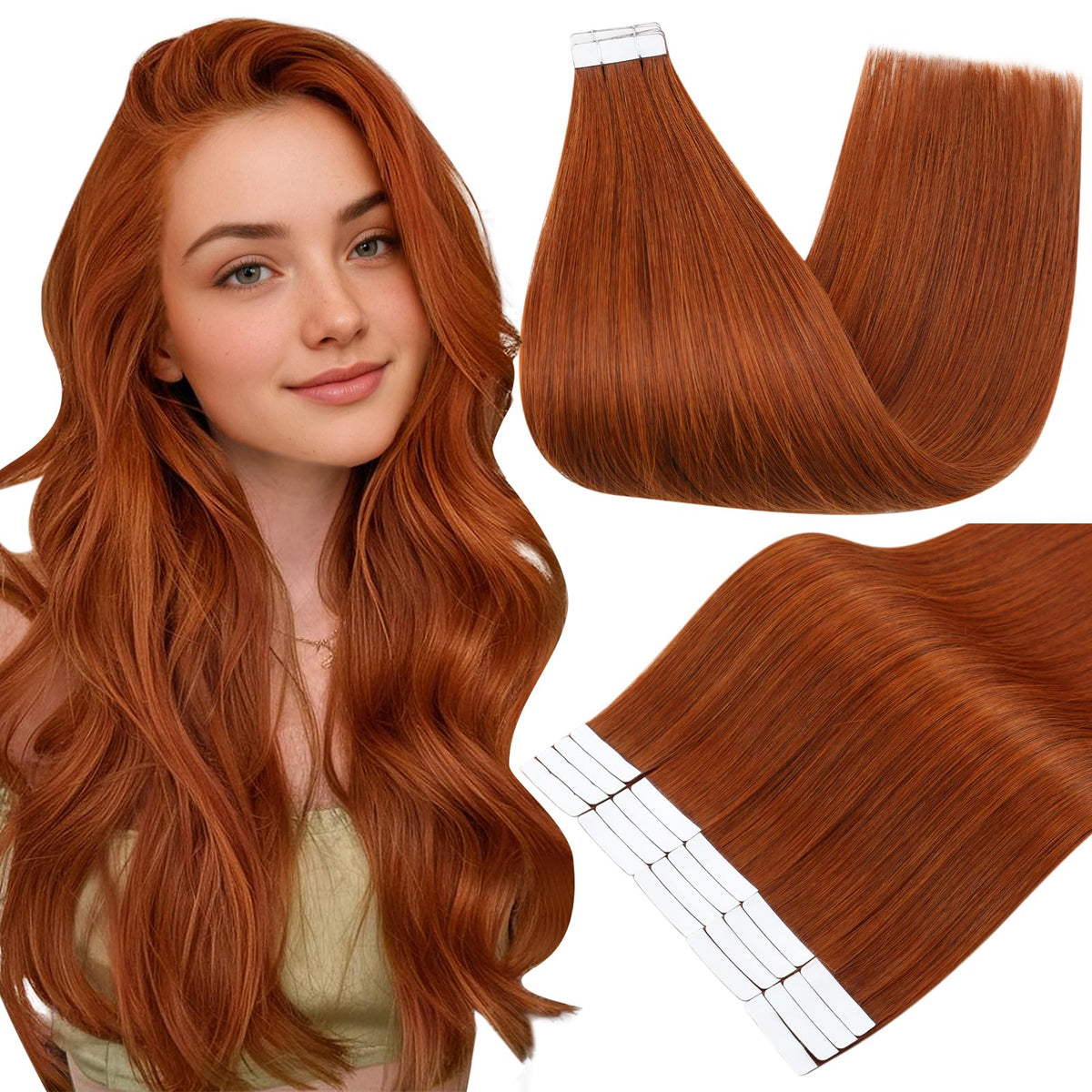 Fshine Tape-In Human Hair Extensions Bronzed Amber front view