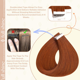 Fshine Tape-In Human Hair Extensions Bronzed Amber in natural light