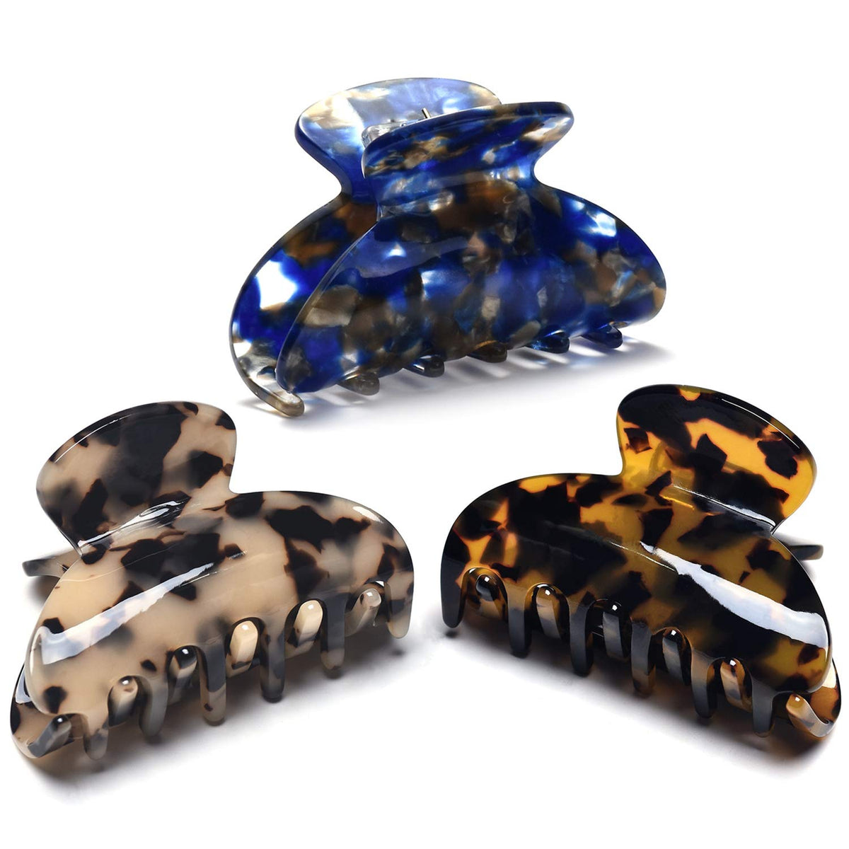 Fsmiling Tortoise Claw Hair Clips front view in three colours