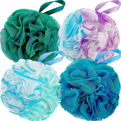 Fu Store Loofah Sponge 4 Pack in assorted colours front view