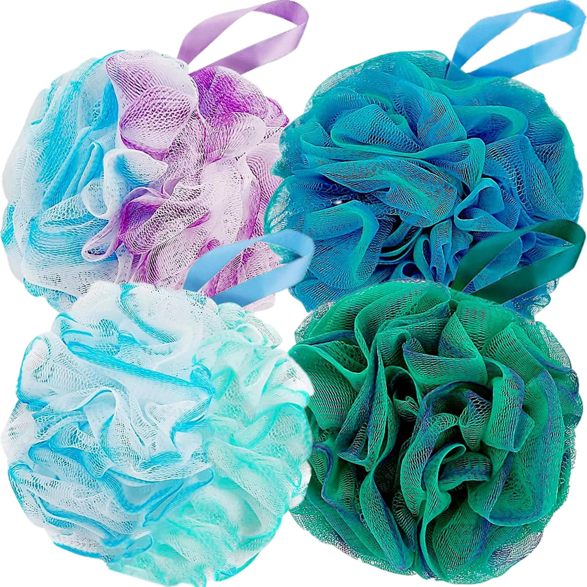 Fu Store Loofah Sponge Set 4 colourful sponges displayed together