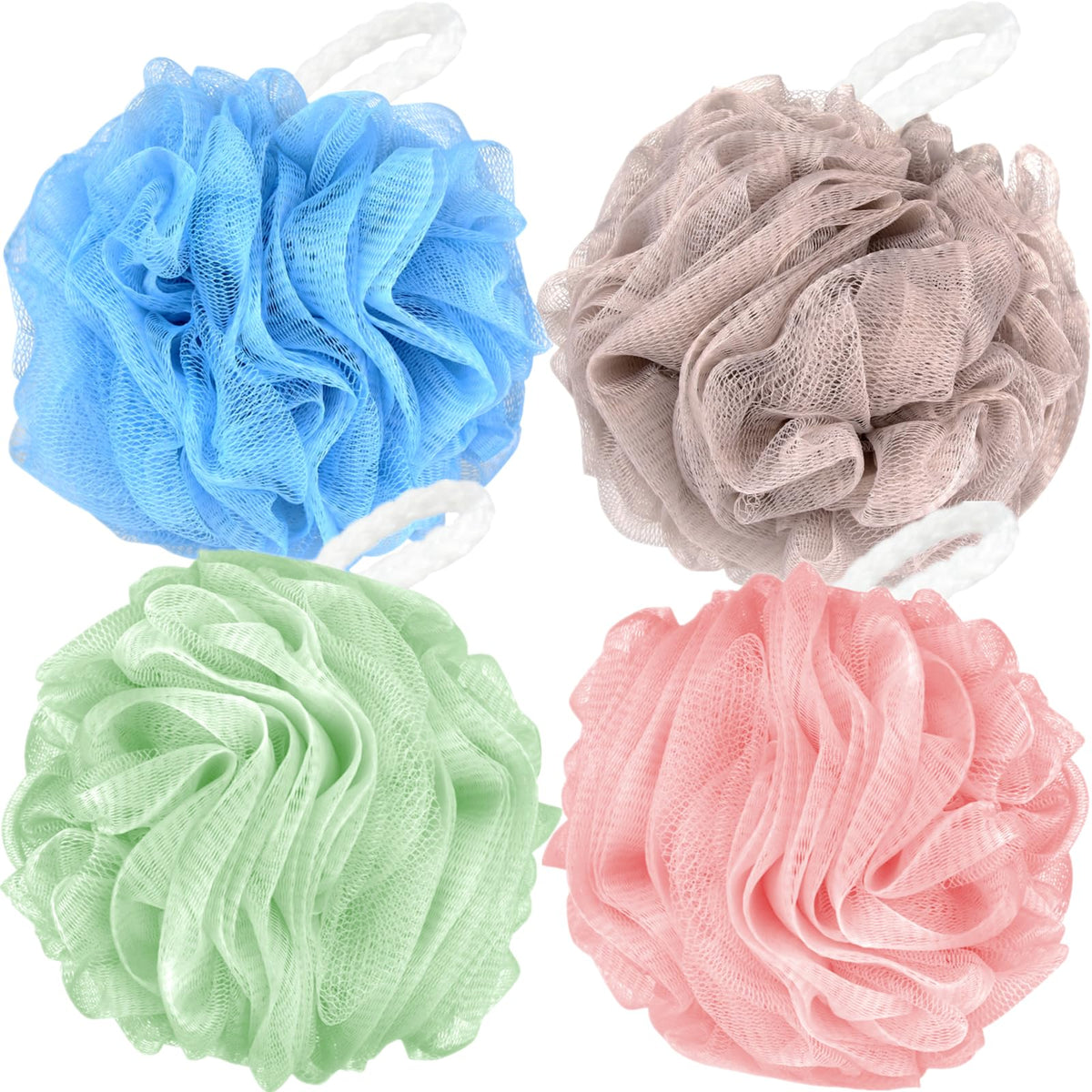 Fu Store Loofah Sponge Set in blue, beige, green, and pink