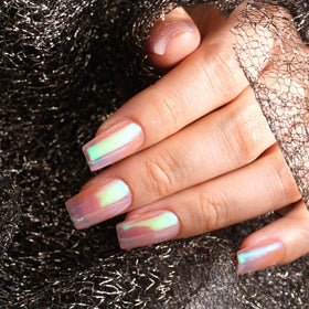 Full manicure display using Pretty Diva Mermaid Unicorn Chrome Nail Powder