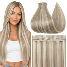 Full Shine 12 Inch Clip in Hair Extensions front view with clips