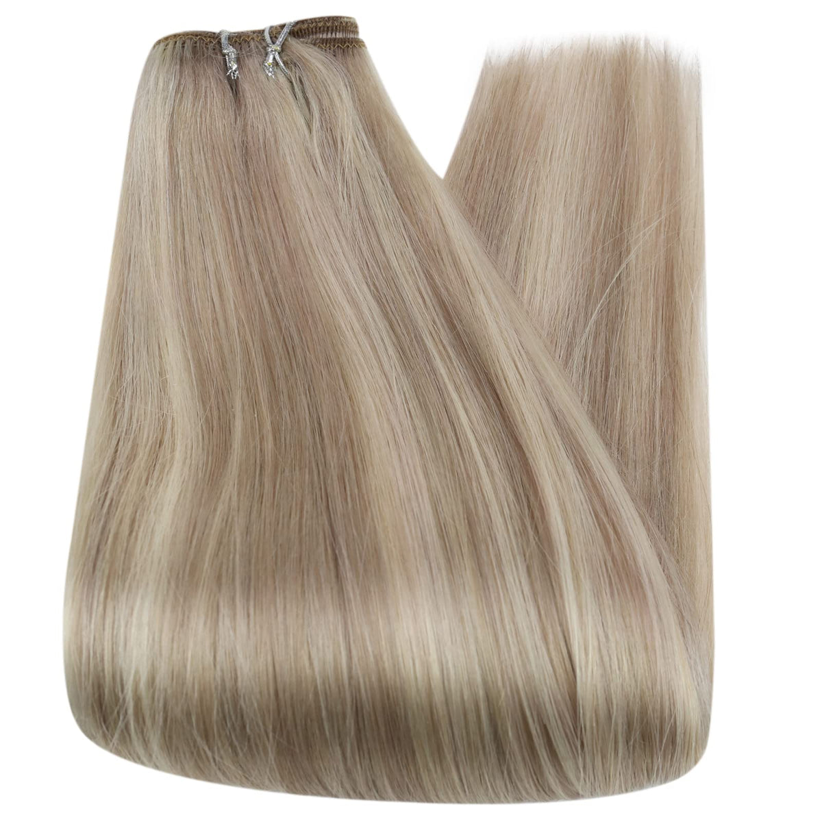 Full Shine 12 Inch Sew In Hair Extensions Ash Blonde on a model