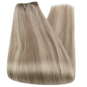 Full Shine 12 Inch Sew In Hair Extensions Ash Blonde on a model