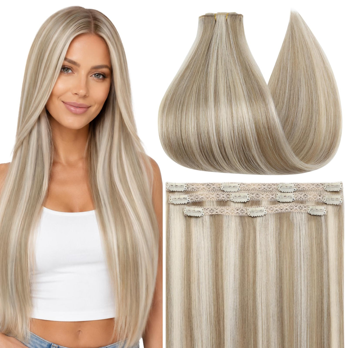 Full Shine 14 Inch Clip in Hair Extensions #16P22 front view