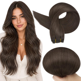 Full Shine 16 Inch Mocha Brown Sew In Hair Extensions front view