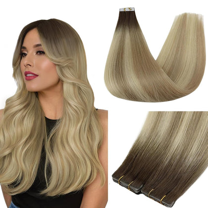Full Shine 18-inch ash blonde tape in hair extensions front view