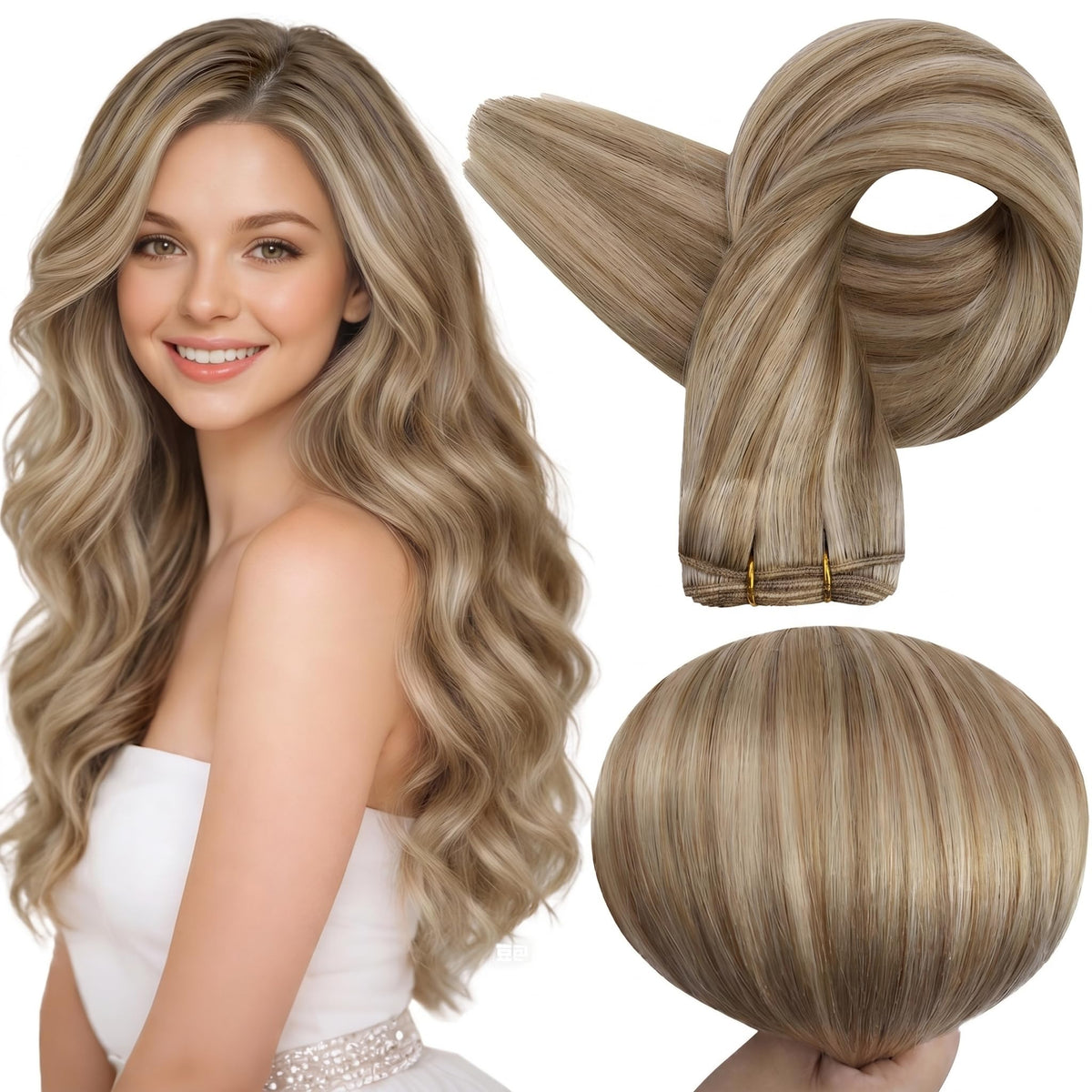 Full Shine 18 Inch Weft Hair Extensions Dark Medium Blonde front view