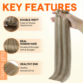 Full Shine 18 Inch Weft Hair Extensions Dark Medium Blonde packaged
