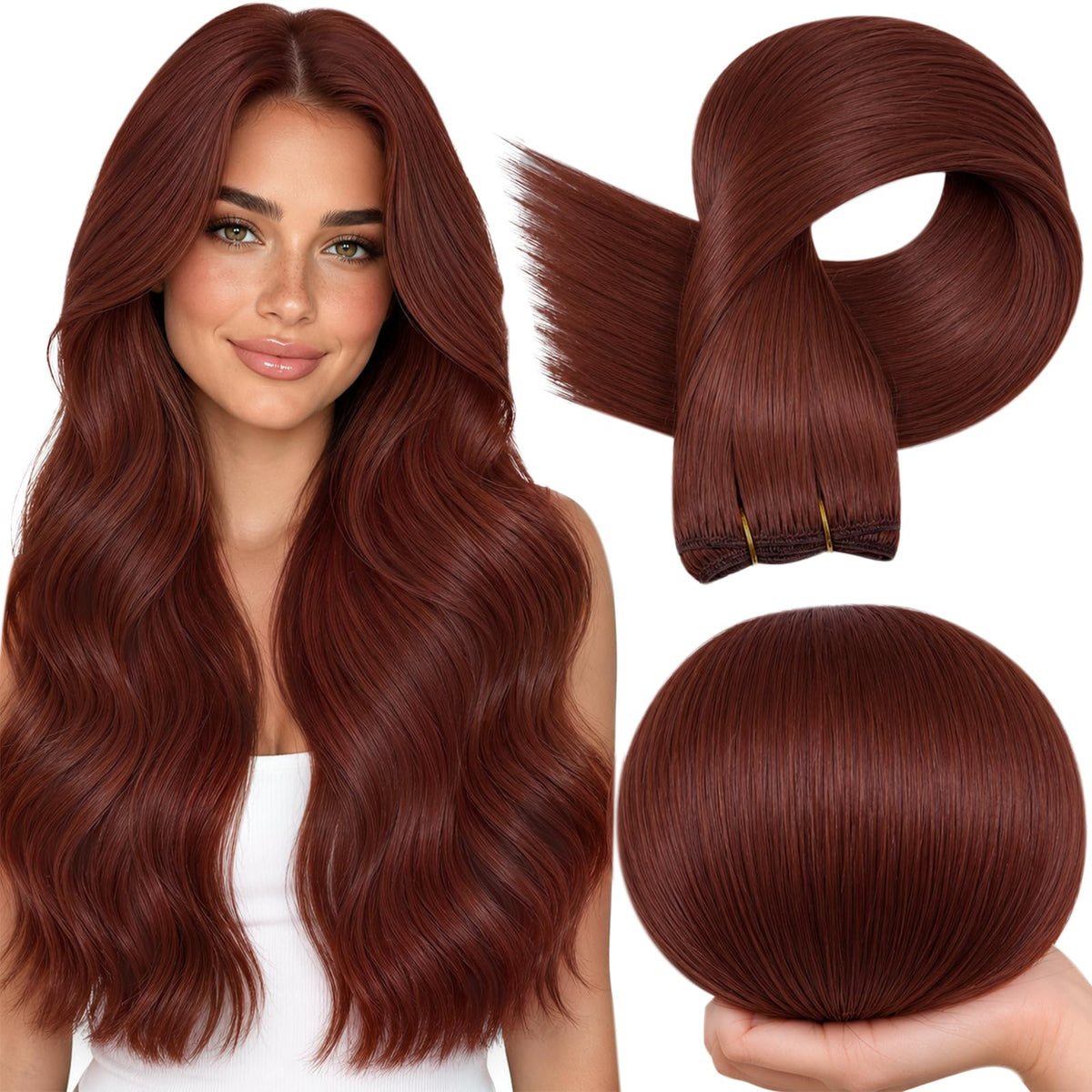 Full Shine 18 Inch Weft Hair Extensions in Cinnamon Copper front view