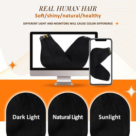 Full Shine 20 Inch Natural Black Clip in Hair Extensions on mannequin