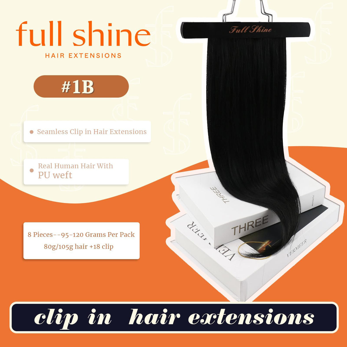 Full Shine 20 Inch Natural Black Clip in Hair Extensions packaging