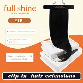 Full Shine 20 Inch Natural Black Clip in Hair Extensions packaging