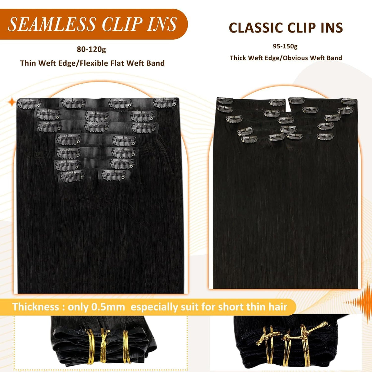 Full Shine 20 Inch Natural Black Clip in Hair Extensions styled