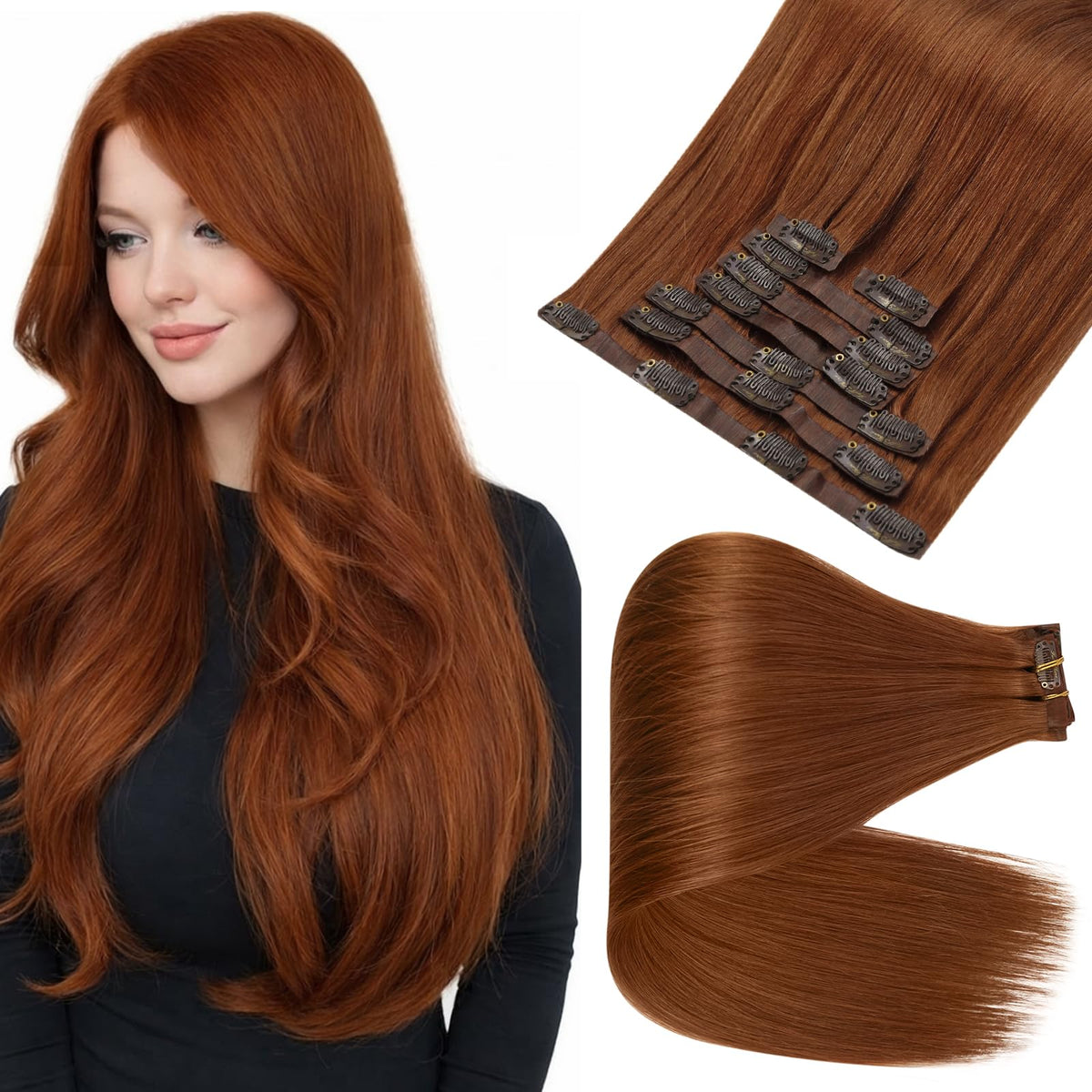 Full Shine 22 Inch Copper Red Clip-in Hair Extensions front view