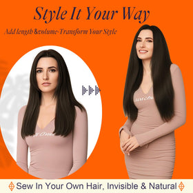Full Shine 22 Inch Dark Brown Sew In Weft Hair Extensions displayed on a mannequin