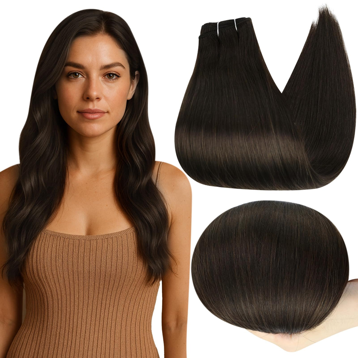 Full Shine 22 Inch Dark Brown Sew In Weft Hair Extensions front view