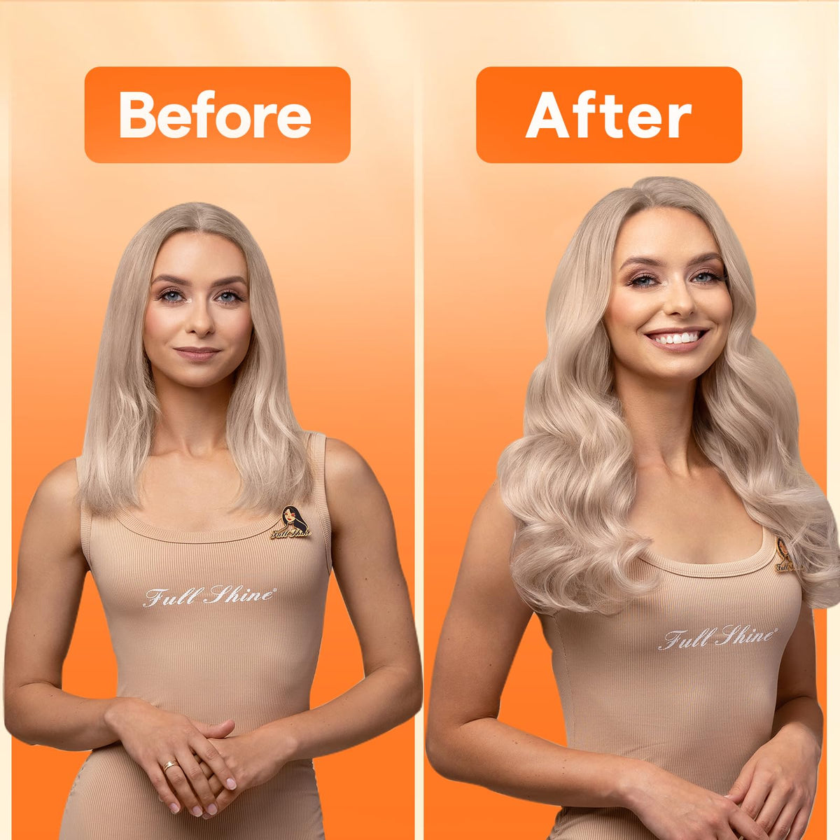 Full Shine 22 Inch Human Hair Weft Extensions Ash Blonde Highlight back view