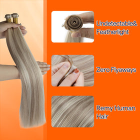 Full Shine 22 Inch Human Hair Weft Extensions Ash Blonde Highlight packaging