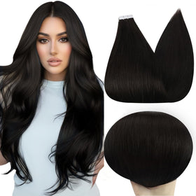 Full Shine 22 Inch Natural Black Tape Extensions front view