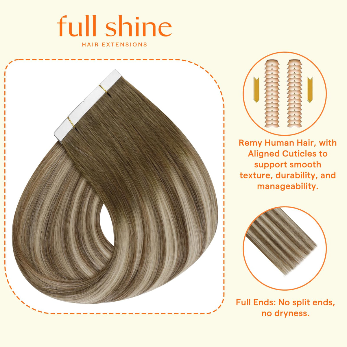 Full Shine 22 Inch Wide Tape Hair Extensions back view