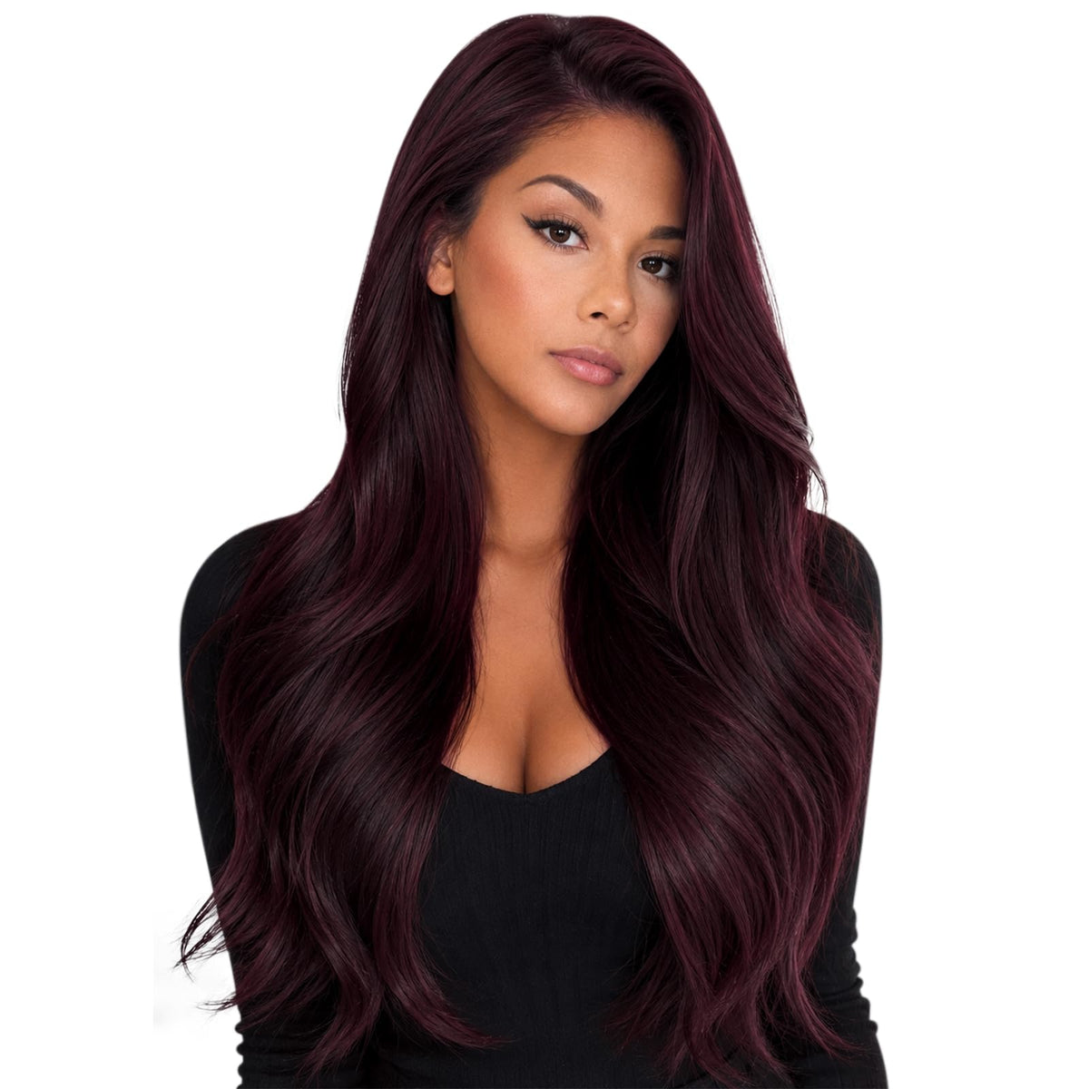 Full Shine 24 Inch Burgundy Tape In Hair Extensions front view