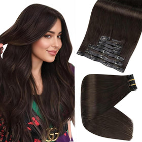 Full Shine 24 Inch Dark Brown Clip in Hair Extensions front view