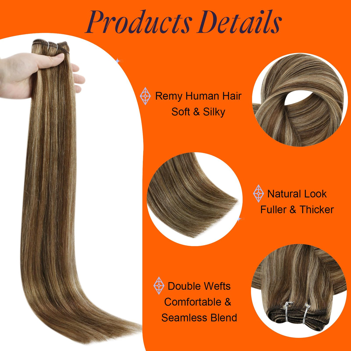 Full Shine 24 Inch Double Weft Hair Extensions close-up of texture