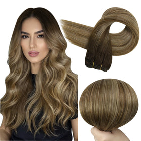 Full Shine 24 Inch Machine Weft Hair Extensions front view in Brown Honey Blonde