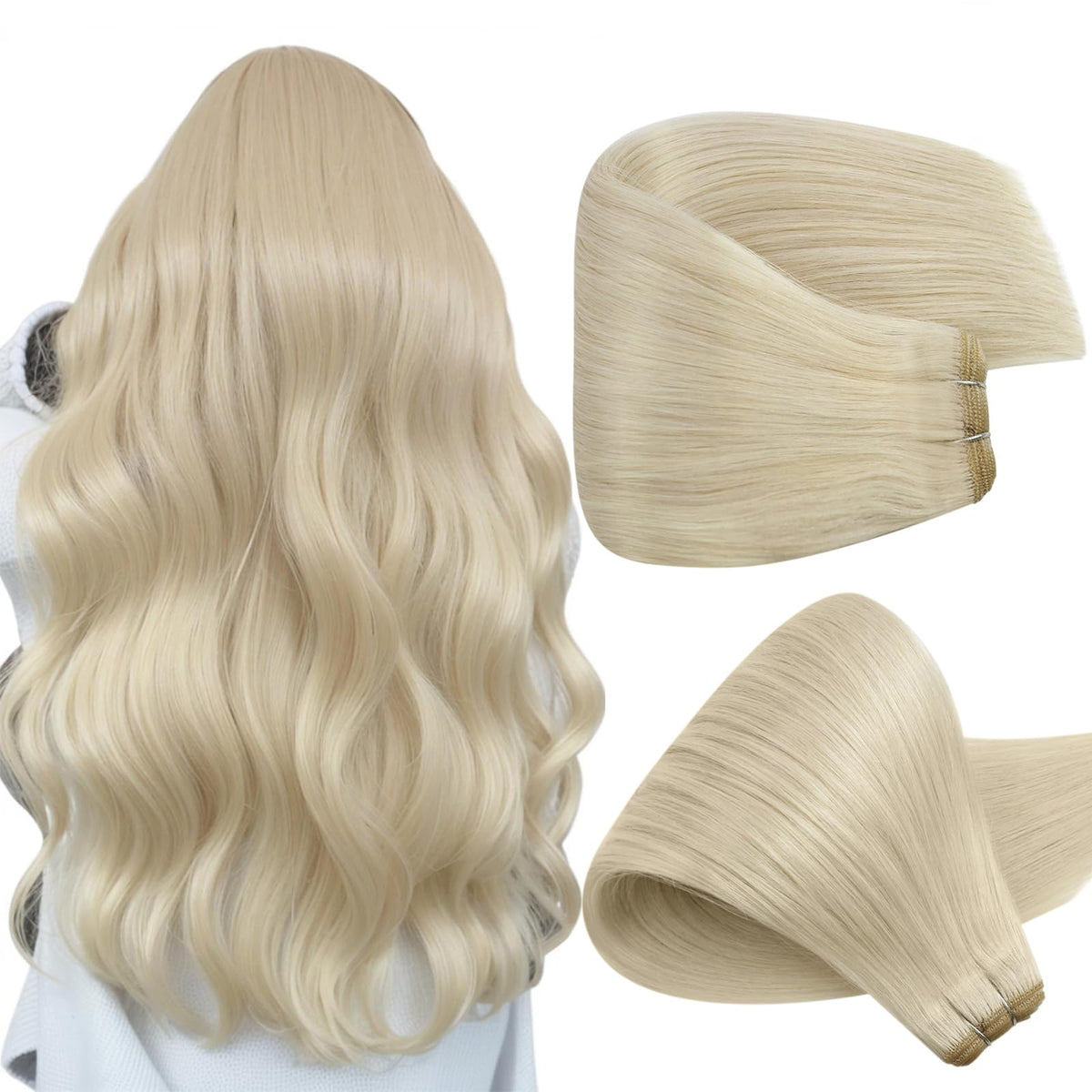 Full Shine 24 Inch Sew In Hair Extensions Platinum Blonde front view