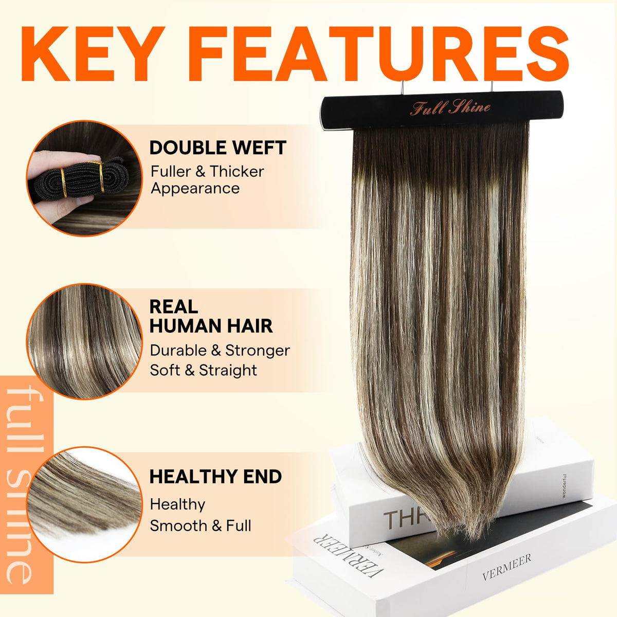 Full Shine 24 Inch Weft Hair Extensions showing double weft construction