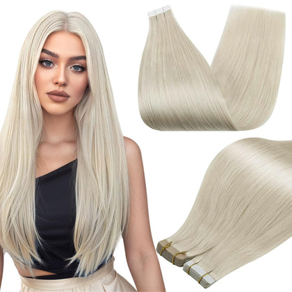 Full Shine 24 Inch White Blonde Tape In Extensions front view