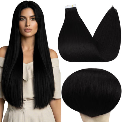 Full Shine 26 Inch black tape in hair extensions front view