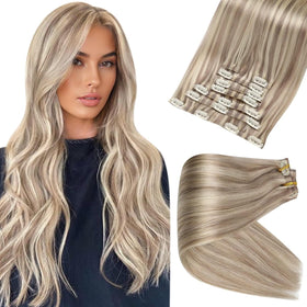 Full Shine Ash Blonde Clip-in Extensions 22 Inch front view