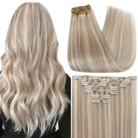 Full Shine Ash Blonde Hair Extensions 12 Inch front view