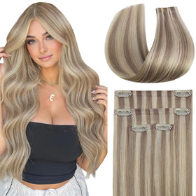 Full Shine Ash Blonde Hair Extensions front view