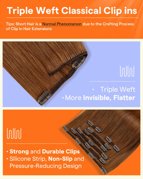 Full Shine Auburn Clip in Hair Extensions displayed on a table