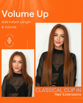 Full Shine Auburn Hair Extensions on a model outdoors