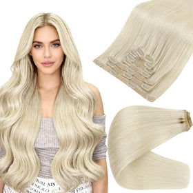 Full Shine Blonde Clip In Hair Extensions front view