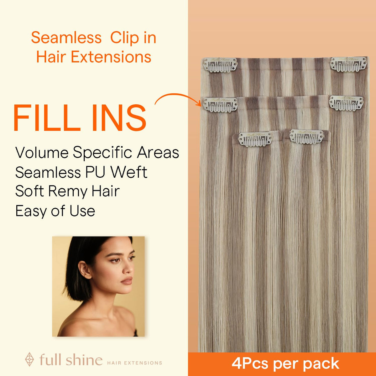Full Shine Blonde Highlight Hair Extensions 18/613 packaging