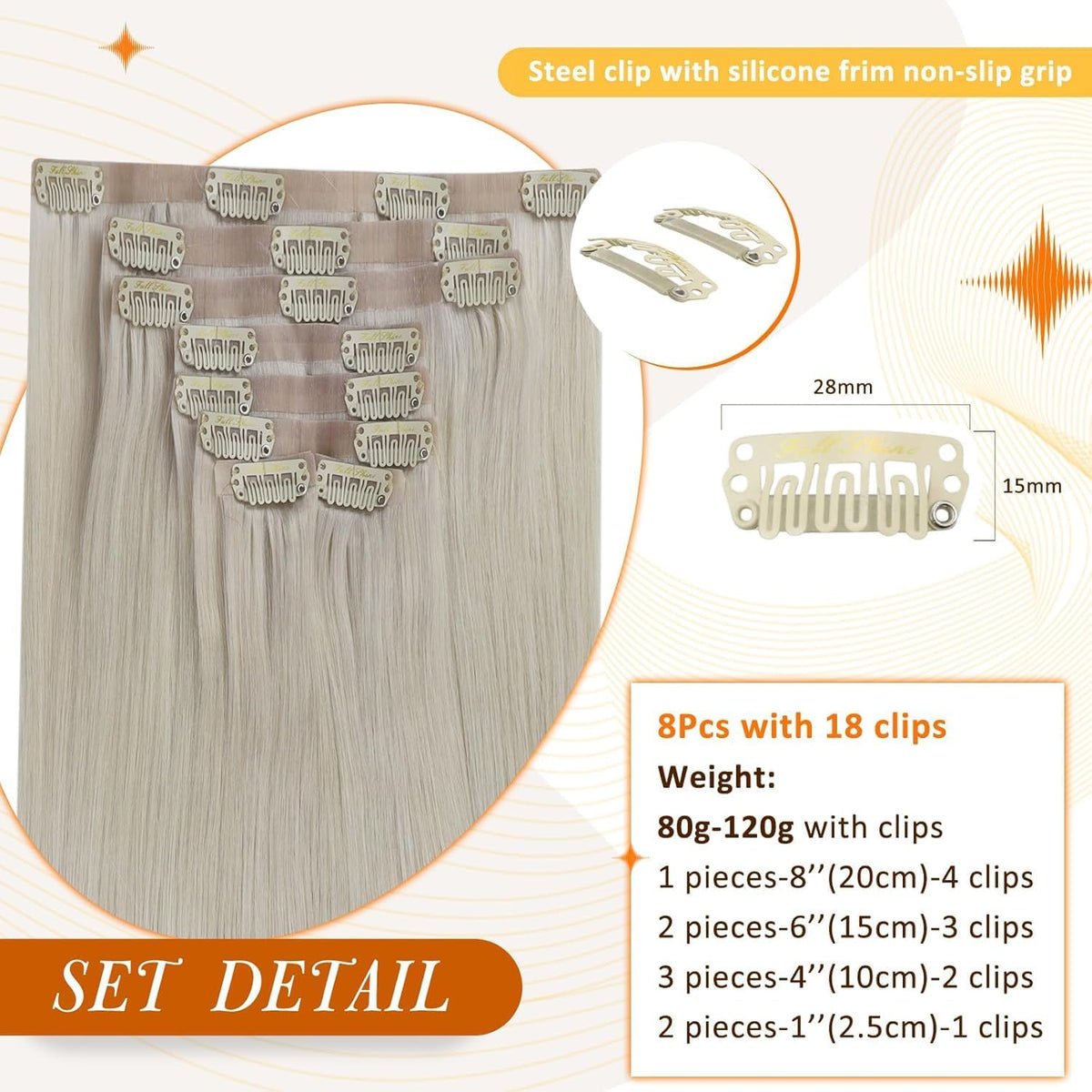 Full Shine Blonde Human Hair Clip in Extensions 22 Inch close-up of clips