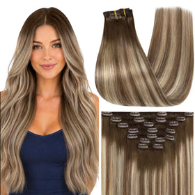 Full Shine Brown Balayage Clip in Hair Extensions front view