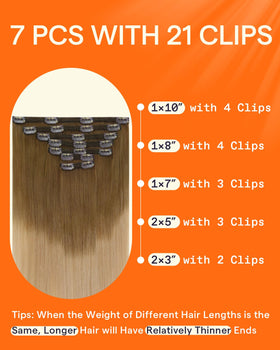 Full Shine Brown Blonde Clip in Hair Extensions in packaging