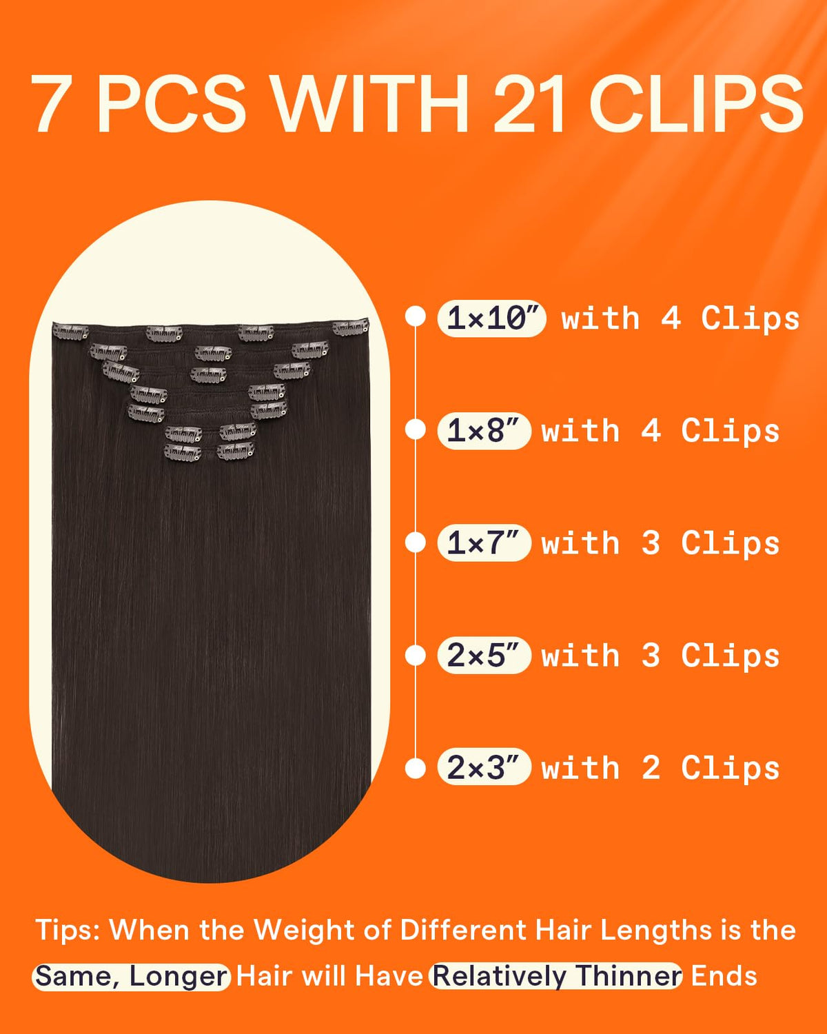 Full Shine Brown Clip in Extensions close-up of clips