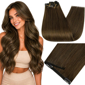 Full Shine brown clip in hair extensions 7 piece set front view